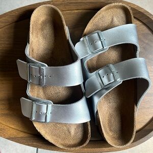 Birkenstock Arizona Icy Metallic Birko-flor Silver Size 39
